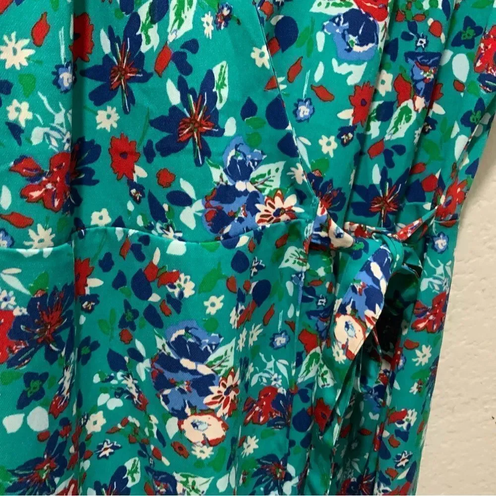 J CREW Teal Green Floral Print Crepe Wrap Dress sz 4